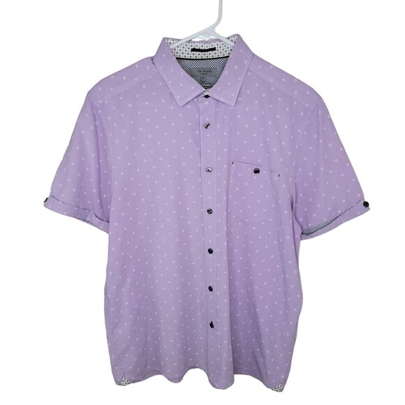 Ted Baker London lavender button-up short sleeve top shirt 5 (xl) - Picture 1 of 8